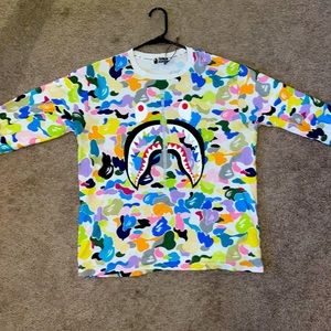 Long Sleeve Colorful Shark Camo Bape T shirt